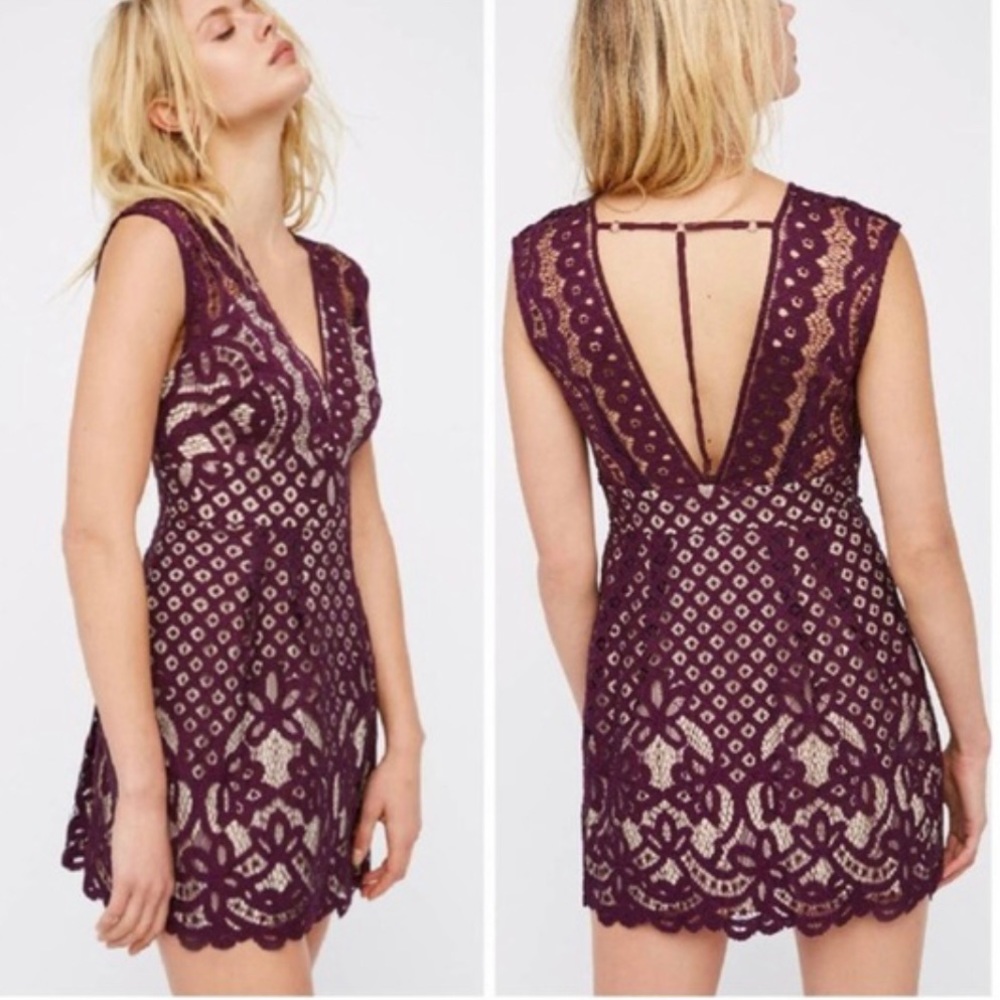 Free People Purple Lace One Million Lovers Dress 0 Feminine Coquet Fairy